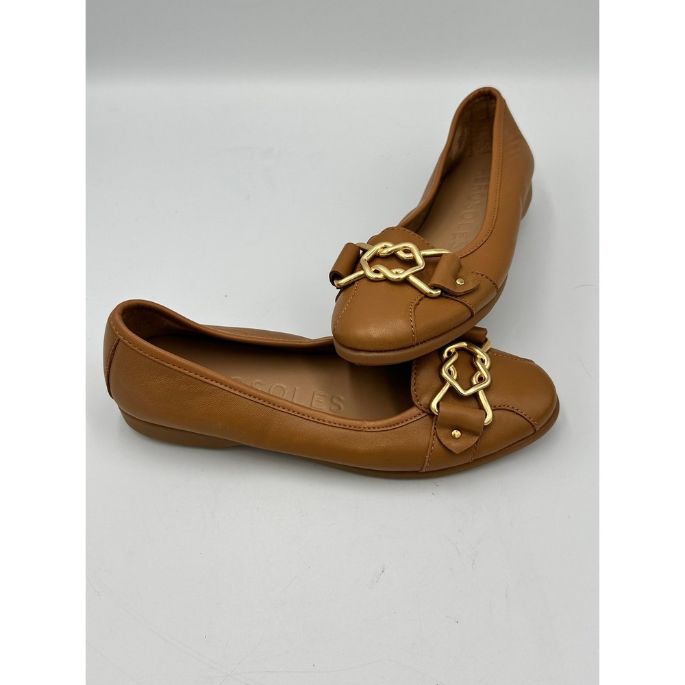 Aerosoles Bia Ballet Flats Women 6 Tan‎ Leather Gold Chain Link Loafer Slip On